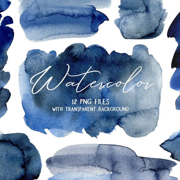 Blue Watercolor Splashes Spots Clipart Indigo Navy Clip Art Watercolour Splodges Splotches Aquarelle Brush Strokes Free Commercial Use PNG