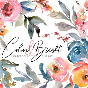 Clipart floreale dell'acquerello arancione rosa blu fiori Clip Art Bouquet ghirlanda primavera estate matrimonio luminoso Download digitale uso commerciale gratuito