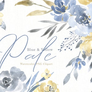 Aquarel bloemen clipart PNG blauw geel zacht teder zacht aquarelle bruiloft bloemen clip art aquarel boeketten gratis commercieel gebruik