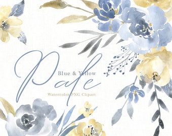 Watercolor Flowers Clipart PNG Blue Yellow Gentle Tender Soft Aquarelle Wedding Floral Clip Art Watercolour Bouquets Free Commercial Use