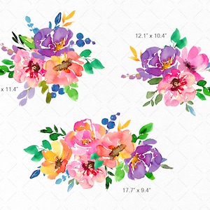 Watercolor Bright Summer Flowers Clipart Colorful Floral Clip Art Violet Pink Purple Bouquets Digital Download Free Commercial Use Png image 3