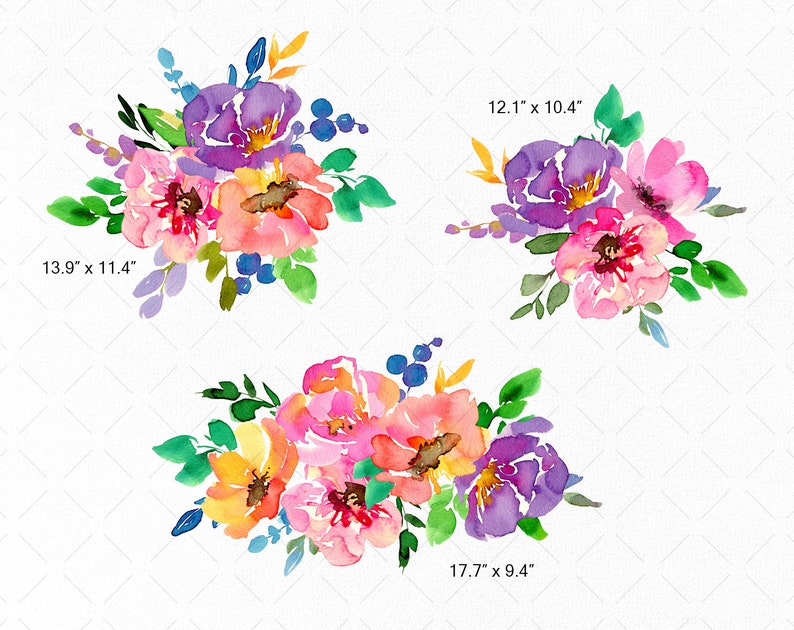 Watercolor Bright Summer Flowers Clipart Colorful Floral Clip Art Violet Pink Purple Bouquets Digital Download Free Commercial Use Png image 3