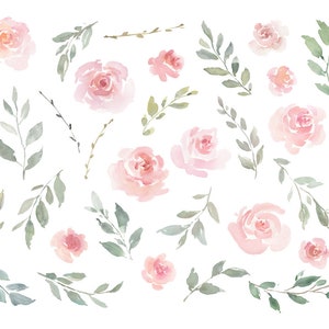 Pink Watercolor Floral Clipart Free Commercial Use Blush Light Watercolour Flowers Aquarelle Roses Bouquets Digital Download Clip Art PNG image 2