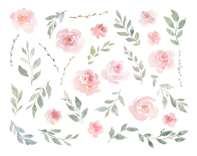 Pink Watercolor Floral Clipart Free Commercial Use Blush Light Watercolour Flowers Aquarelle Roses Bouquets Digital Download Clip Art PNG image 2