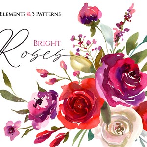 Aquarell Blumen Clipart Helle Rose Rubin Rot Violett Blumen Clip Art Hochzeit Digitaler Download Nahtlose Muster Kostenlose Kommerzielle Nutzung Png