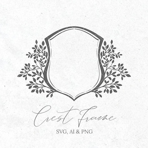 Hochzeit Logo Crest Clipart | Zweige Blätter Laub Zweige Monogramm Rahmen Dekor freie kommerzielle Nutzung Vektor | Clipart-Schnittdateien (Svg, Png)
