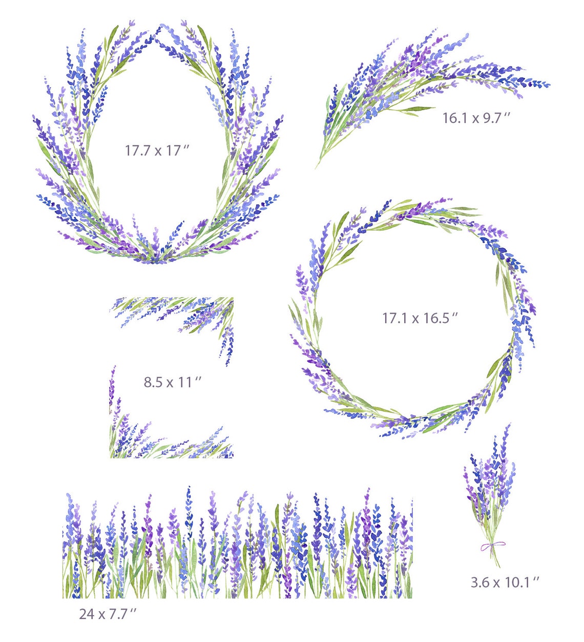 Watercolor Lavender Flowers Clip Art Bouquet Wreath Meadow - Etsy