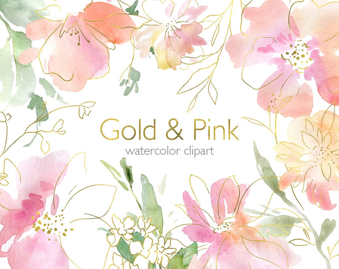 Watercolor Flower Clipart Pink Blush Gold Watercolour Clip Art Free