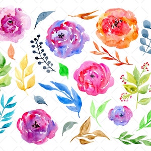 Watercolor Floral Clipart Bright Summer Spring Flowers Clip Art Digital ...