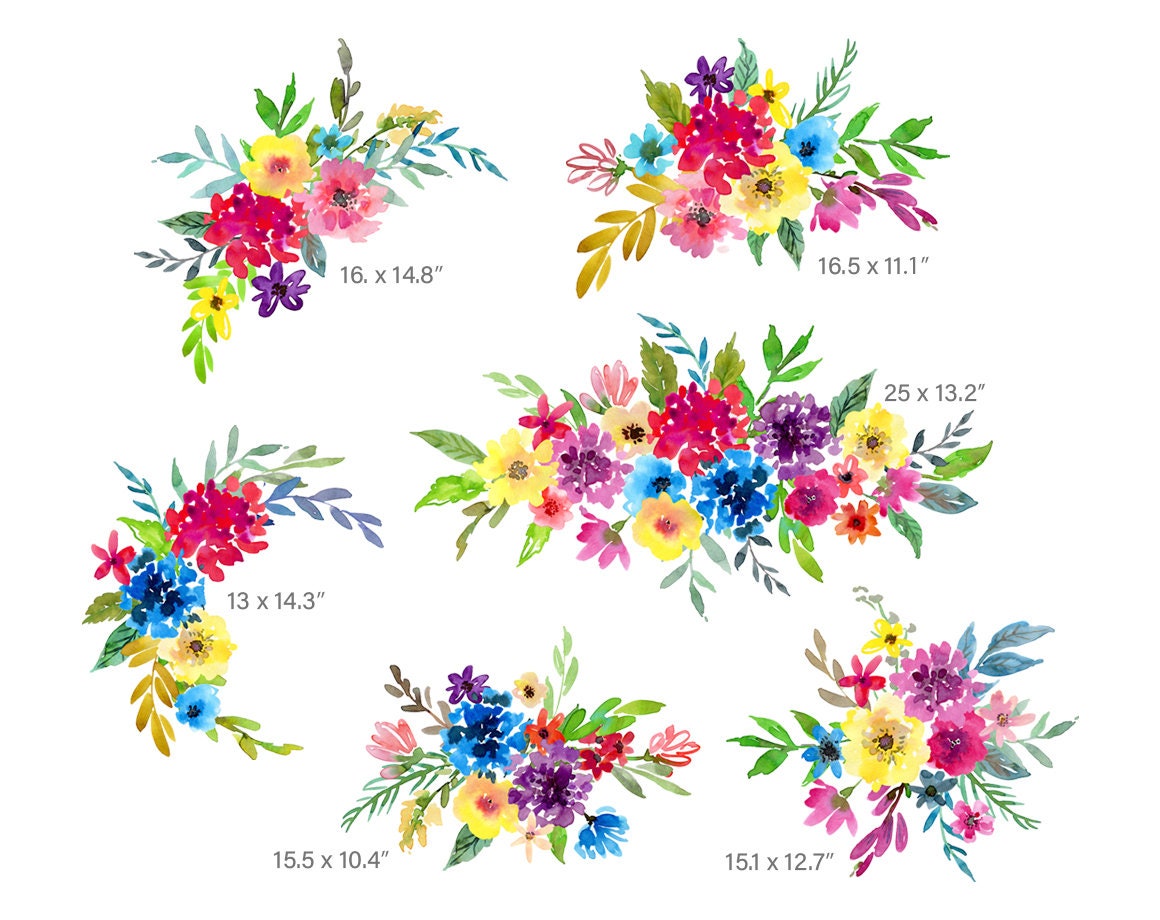 Watercolor Flowers Clipart Bright Spring Floral Clip Art | Etsy