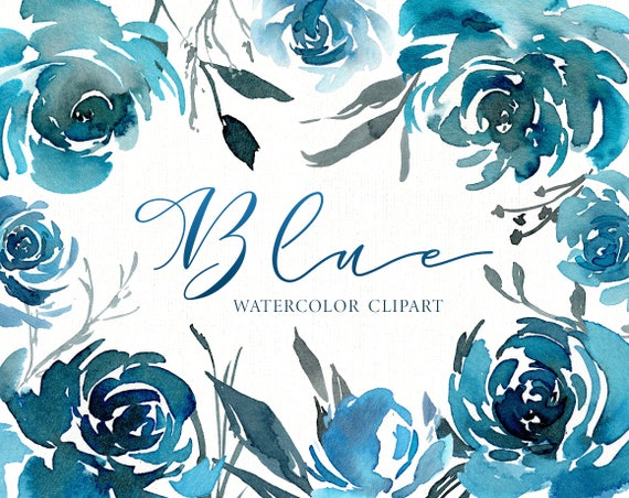 Aquarell Blumen Clipart Blau Turkis Blumen Clip Art Bouquet Etsy