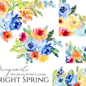 Aquarel bloem clipart framerand hoek boeket lente zomer heldere kleurrijke bloemen illustraties digitale download gratis commercieel gebruik png