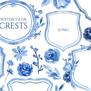 Clipart di forme cornici fiori dell’acquerello, clipart di nozze dipinte a mano, download digitale gratuito per uso commerciale, bordi blu navy, PNG