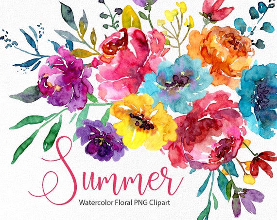 Watercolor Summer Collection, Summer Clip art, Summer graphics, seasonal  images, Summer florals, Watercolor clip art, summer clipart, garden