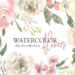 Aquarel bloemen clipart zachte bloemen clip art png gratis commercieel gebruik roze gele witte rozen boeketten vintage bruiloft digitale download