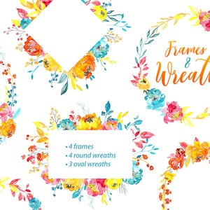 Aquarel kransen Frames bloemen clipart bloemstukken zomer heldere bruiloft kleurrijke aquarelle clip art gratis commercieel gebruik PNG