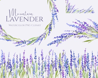 Watercolor Lavender Flowers Clip Art Bouquet Wreath Meadow Floral Lilac Violet Wild Wildflowers Digital Download Free Commercial Use Png