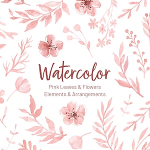 Clipart aquarel roze blos bloemen en bladeren | Krans boeket Frame naadloze patroon Png-illustraties | Gratis digitale download voor commercieel gebruik