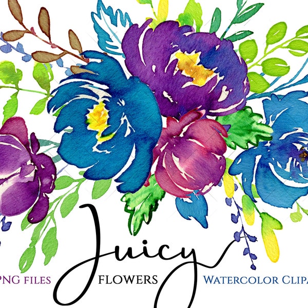 Watercolor Bright Flowers Clipart Digital Download Juicy Florals Colorful Clip Art Wreath Bouquet Summer Boho Spring Free Commercial Use Png