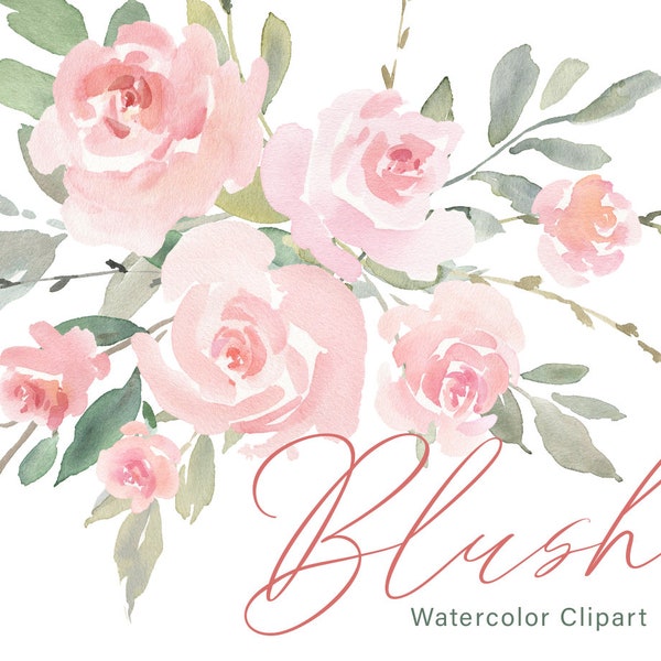 Pink Watercolor Floral Clipart Free Commercial Use Blush Light Watercolour Flowers Aquarelle Roses Bouquets Digital Download Clip Art PNG