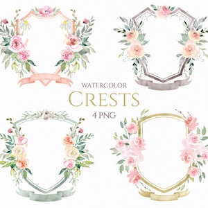 Aquarell Blumen Hochzeit Wappen Clipart Romantische Bänder Dekor Licht Pastell Rahmen Freie Kommerzielle Nutzung Png Clip Art | Vorgefertigte Wappen PNG