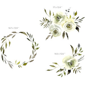 Watercolor Floral Clipart White Roses Flowers Clip Art Digital | Etsy