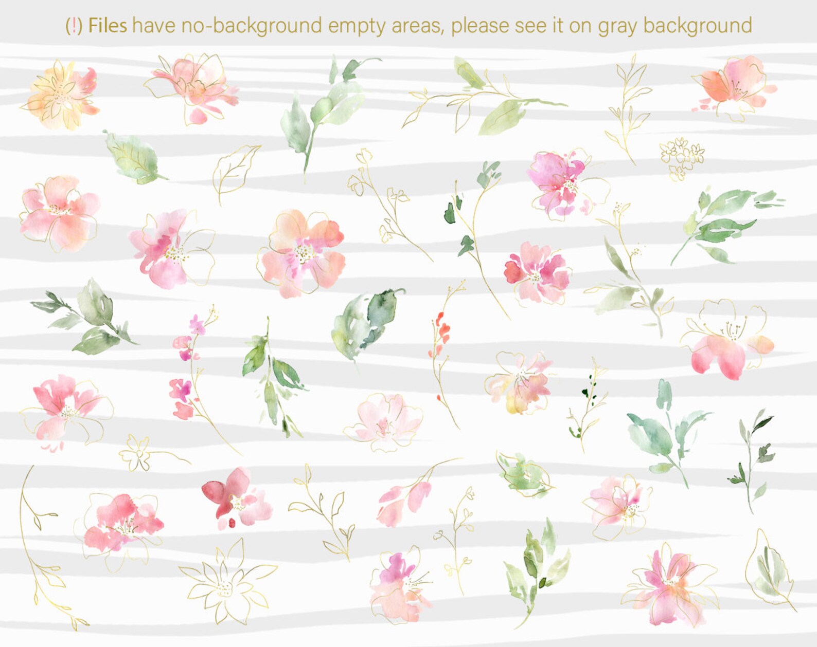 Watercolor Flower Clipart Pink Blush Gold Watercolour Clip Art - Etsy