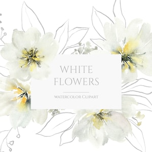 Aquarel witte bloemen clip art bruiloft bloemen clipart boeket frame krans digitale download potlood lijn bladeren gratis commercieel gebruik png