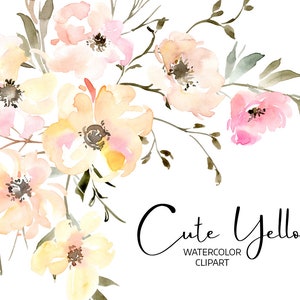 Aquarel bloemen clipart roze geel licht bloemen clip art gratis commercieel gebruik digitale download romantische bruiloft krans boeketten patroon