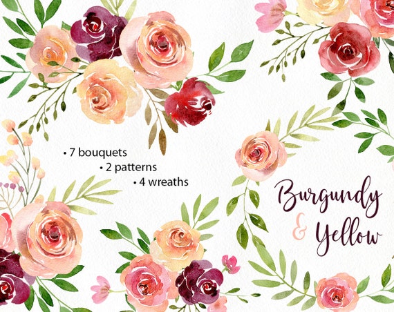 Akwarela Kompozycja Kwiatowy Bukiet Kwiatów Bezszwowe Różowy Róże żółty Róż Do Użytku Komercyjnego