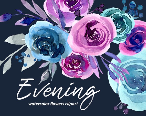 Watercolor Flowers Clipart 33 Png Files On Transparent Etsy