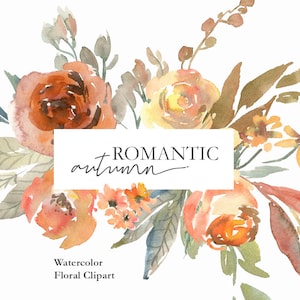 Aquarelle fleurs d'automne Clipart rouge Orange Floral automne chute Clip Art en téléchargement numérique Gingembre bouquet de guirlande gratuit usage commercial Png