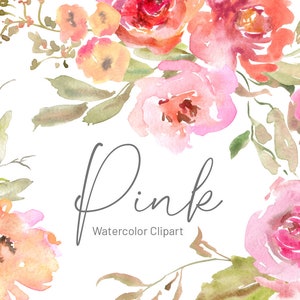 Watercolor Flowers Clipart Blush Pink Floral Clip Art Roses Wedding Bouquet Bright Seamless Pattern Digital Download Free Commercial Use Png