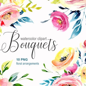 Aquarel boeketten Clipart bloemen Aquarelle digitale Instant Download bloemen arrangementen bruiloft Clip Art Decor gratis commercieel gebruik, PNG