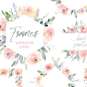 Aquarel bloemen clipart frames randen bruiloft licht arrangementen bloemen clip art rozen pioenrozen roze blush groen gratis commercieel gebruik png