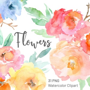 Aquarel heldere bloemen clipart lente zomer bloemen clip art rozen pioenrozen zacht boeket geel roze mintgroen gratis commercieel gebruik png