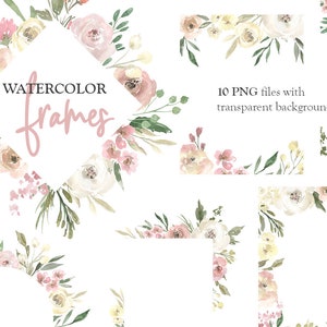 Aquarel bloemen clipart frames randen licht arrangementen neutrale bruiloft bloemen clip art roze blos geel groen gratis commercieel gebruik, png