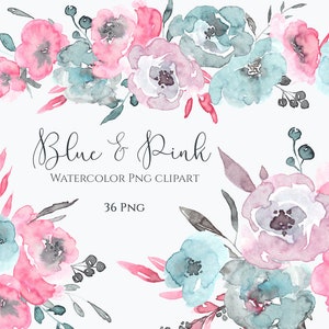 Aquarela Rosa Azul Floral Clipart Suave Pálido Empoeirado Luz Buquê De Flores Png Download Digital Blush Sky Casamento Gratuito Uso Comercial