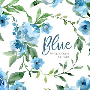 Aquarela Azul Flores Clipart Rosas Casamento Floral Clip Art Aquarela Buquês Coroa De Flores Download Digital Aquarelle Uso Comercial Grátis PNG