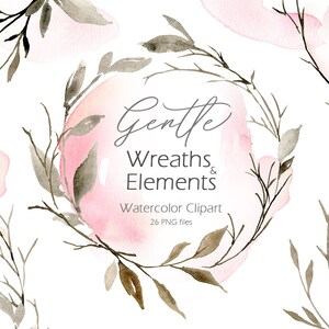 Aquarel kransen takken lente clipart roze Blush Brown frames aquarel clip art gratis commercieel gebruik bruiloft digitale download PNG