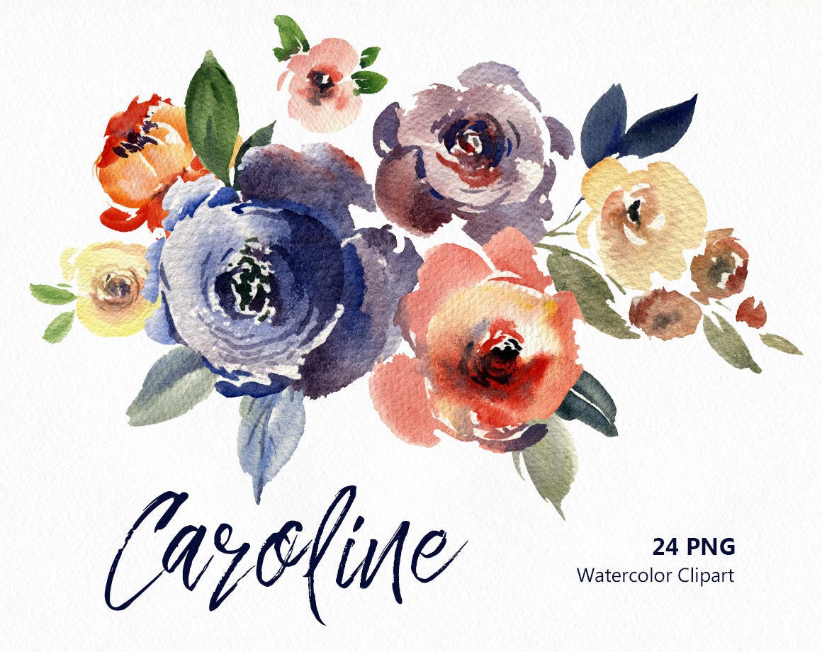 Watercolor Flower Clipart Png Vintage Boho Retro Floral Old Etsy Singapore