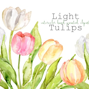 Aquarel tulpen bloemen clipart lente Pasen bloemen clip art roze wit gele boeketten krans digitale download gratis commercieel gebruik png