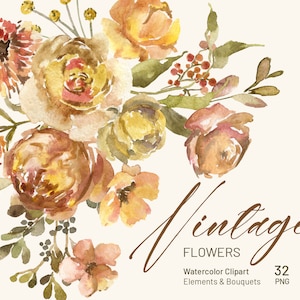 Vintage Aquarela Flores Rosas Dálias Peônias Clipart Marrom Casamento Romântico Floral Clip Art Bouquet Download Free Commercial Use Png
