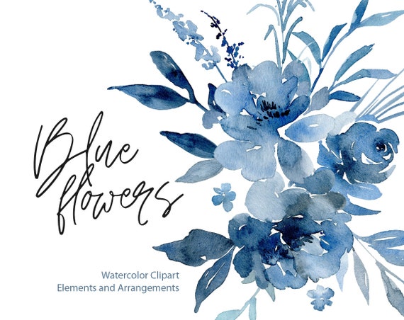 Navy Blue Flowers Clip Art