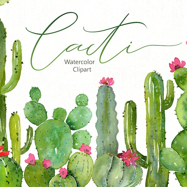 Watercolor Cacti Clipart Green Cactus Clip Art Succulent Tropical Desert Oasis Plants Greenery Free Commercial Use Digital Download Png