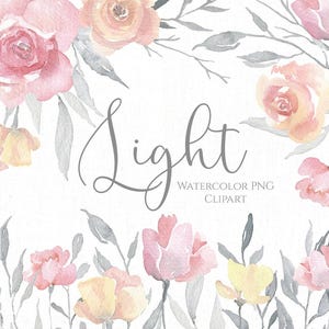 Aquarel bloemen clipart zachte bloemen lichte digitale download roze gele rozen grijs arrangementen boeketten frames gratis commercieel gebruik, png