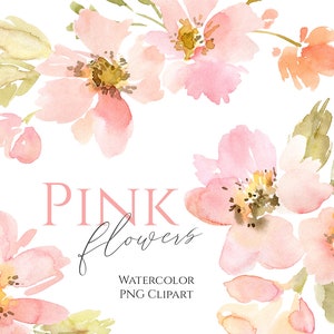 Aquarel roze bloemen clipart Blush boeket krans bloemen bruiloft clip art digitale download naïef eenvoudig neutraal gratis commercieel gebruik PNG