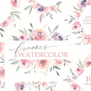 Aquarel bloemen clipart frames aquarel randen koraal roze licht arrangementen bruiloft bloemen rozen clip art gratis commercieel gebruik PNG