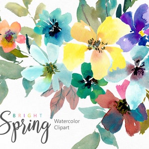 Aquarel bloemen clipart heldere lente zomer land eenvoudige bloemen clip art bruiloft gratis commercieel gebruik digitale download boeketten png