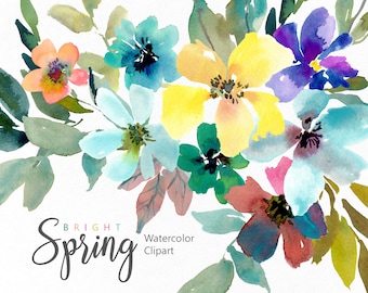 Watercolor Floral Clipart Bright Spring Summer Country Simple Flowers Clip Art Wedding Free Commercial Use Digital Download Bouquets Png